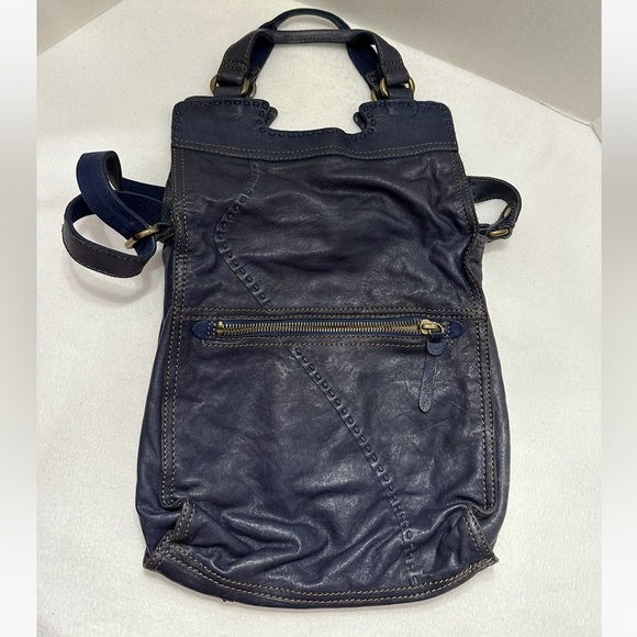 Lucky Brand Leather Abbey Road Crossbody Foldover Convertible Messenger Ink Blue - Picture 7 of 11